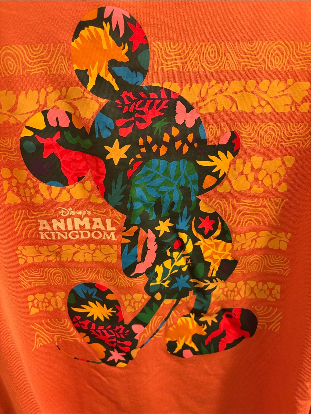 Disney Animal Kingdom Orange Crewneck with Animal print Mickey Silhouette - Picture 3 of 3